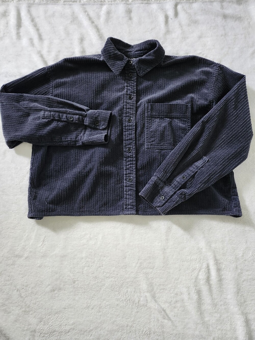 ​Madewell Oversized Boxy Cropped Corduroy Shacket Slate Blue Small Granola Girl